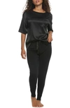 Felina Elysees Satin & Jersey Pajamas In Black