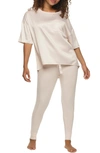 Felina Elysees Satin & Jersey Pajamas In Champagne