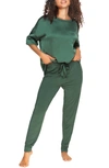 Felina Elysees Satin & Jersey Pajamas In Dark Forest