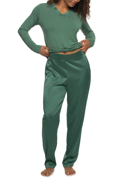 Felina Elysees Satin & Jersey Pajamas In Dark Forest