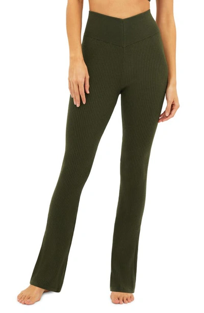 Beach Riot Tory Rib Flare Pants In Green