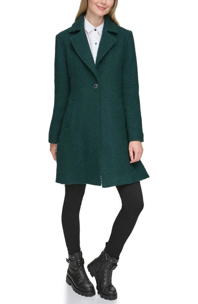 Karl Lagerfeld One Button Wool Blend Bouclé Coat In Emerald