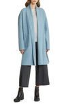 Eileen Fisher Shawl Collar Wool Coat In Blue Steel