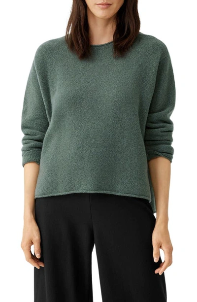 Eileen Fisher Crewneck Cashmere-silk Boucle Top In Cypress