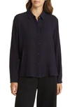 Eileen Fisher Point-collar Button-down Silk Shirt In Nocturn Blue