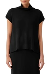 Eileen Fisher Ribbed Turtleneck Wool Tank In Black