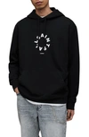 Allsaints Mens Jet Black Tierra Logo-print Organic-cotton Hoody In Jet Black