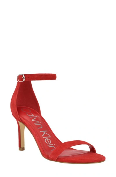 Calvin Klein Fairy Ankle Strap Sandal In Dark Red Suede