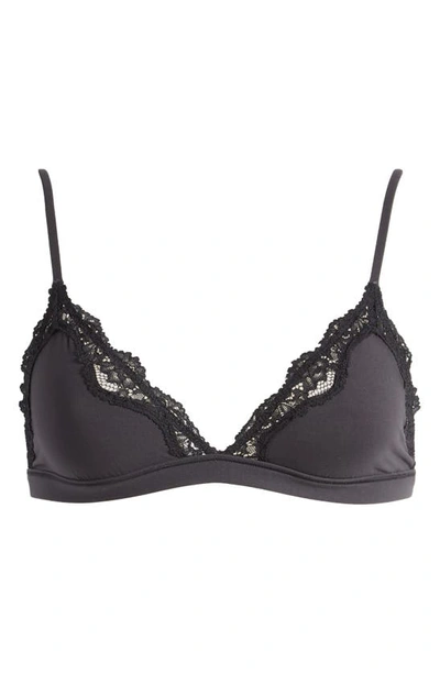 Skims Fits Everybody Lace-trimmed Stretch-jersey Triangle Bralette In Onyx