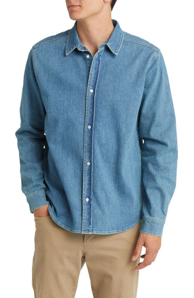 Les Deux Bill Stretch Denim Button-up Shirt In Light Denim Blue