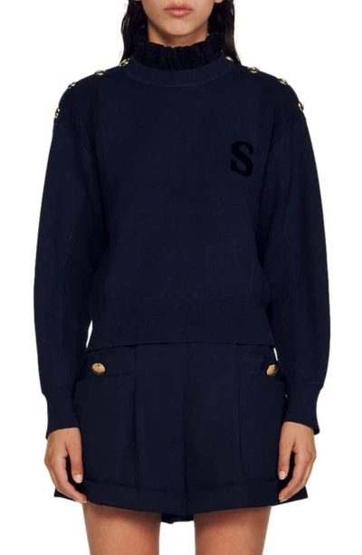 Sandro Russ Ruffle Collar Sweater In Marine