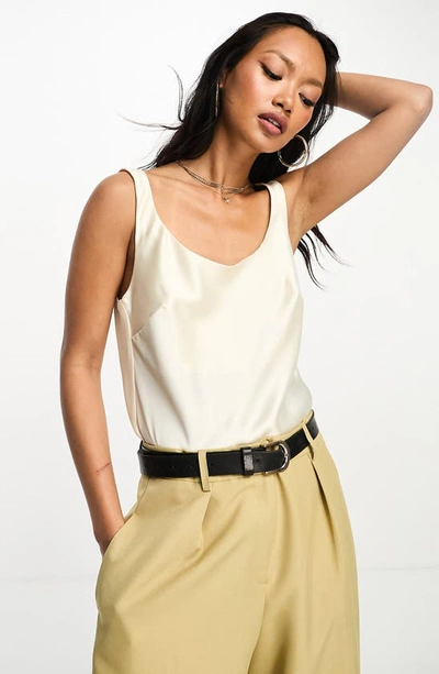 Asos Design Scoop Neck Satin Tank In Cream