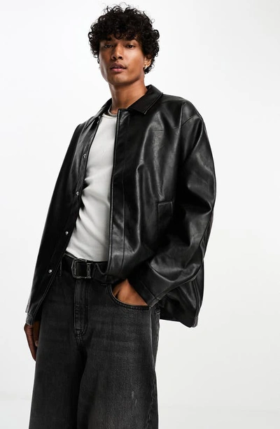 Asos Design Oversized Faux Leather Shacket In Black
