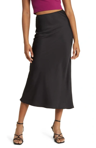 Asos Design Satin Bias Midi Skirt In Black