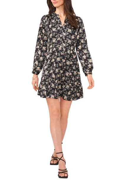 Vince Camuto Floral Long Sleeve Minidress In Rich Black
