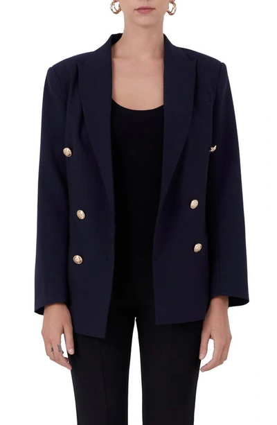 Endless Rose Women's Double Breasted Suit Blazer In Navy