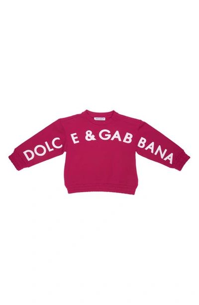 Dolce & Gabbana Babies' Logo Print Crew Neck Sweatshirt In Fuchsia