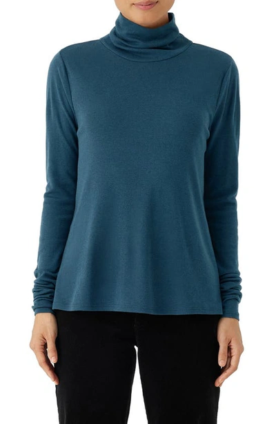 Eileen Fisher Heathered Long-sleeve Turtleneck Top In Alpine