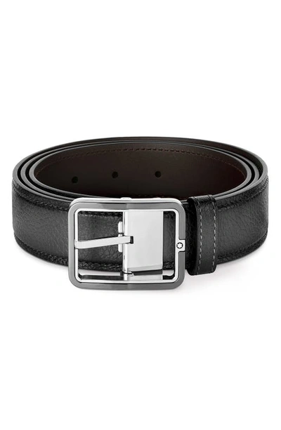 Montblanc Gray 35 Mm Leather Belt In Grey