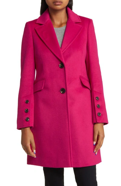 Sam Edelman Wool Blend Notch Collar Coat In Magenta