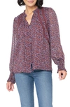 Gibsonlook Floral Long Sleeve Button-up Blouse In Berry/ Denim Ditsy