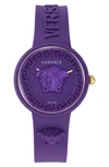 Versace 39mm Medusa Pop Watch With Silicone Strap And Matching Case, Purple In Purple