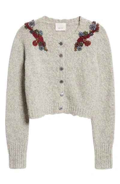 Cinq À Sept Daisies Millie Beaded Wool Blend Cardigan In Heather Grey