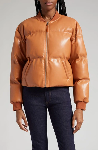 Cinq À Sept Maris Short Vegan Leather Quilted Puffer Coat In Chestnut Brown