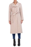 Cole Haan Signature Slick Belted Long Wool Blend Coat In Bone