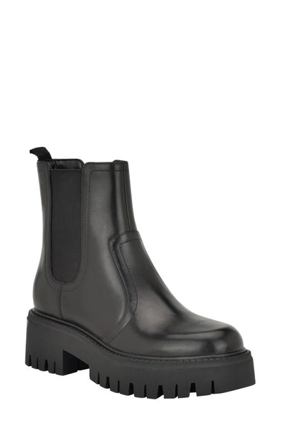 Calvin Klein Jayden Lug Sole Chelsea Boot In Black Leather