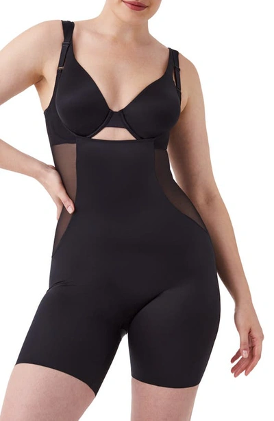 Spanx Open Bust Mid Thigh Bodysuit In Black