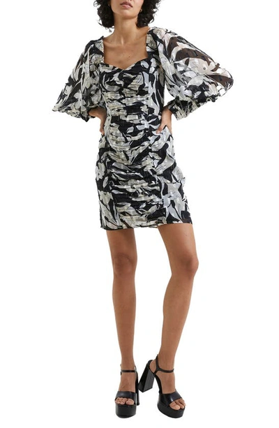 French Connection Women's Ally Dinah Floral-print Balloon-sleeve Dress In 01-blackout
