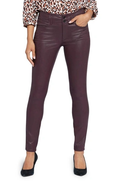 Nydj Ami Coated High Waist Skinny Jeans In Dark Cherry