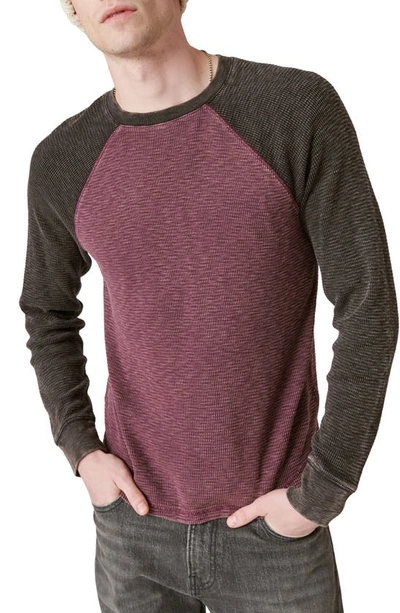 Lucky Brand Acid Wash Colorblock Thermal Henley In Red