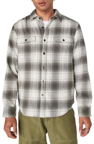 Lucky Brand Plaid Flannel Workwear Button-up Shirt In Navy/ Grey