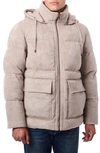 Bernardo Faux Suede Hooded Puffer Jacket In Stone