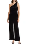 Anne Klein One-shoulder Velvet Jumpsuit In Black