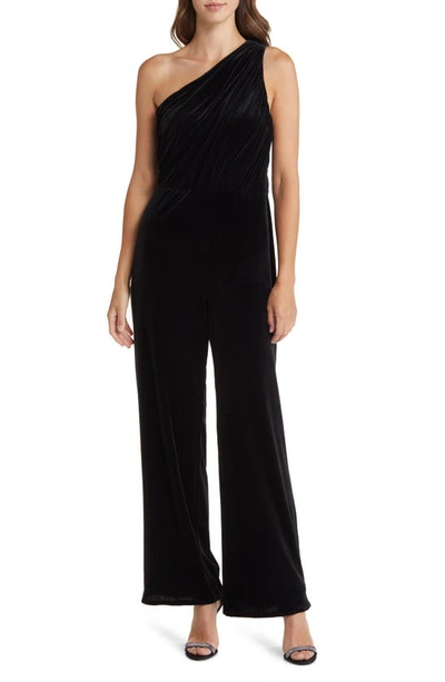 Anne Klein One-shoulder Velvet Jumpsuit In Black