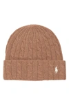 Polo Ralph Lauren Logo Embroidered Wool & Cashmere Cable Beanie In Camel