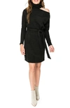 Gibsonlook Mock Neck Cold Shoulder Long Sleeve Sweater Dress In Black