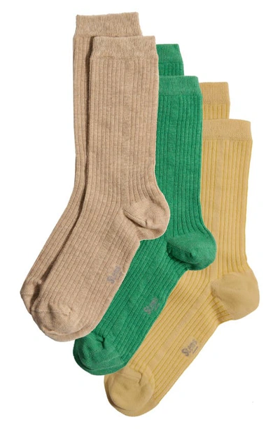 Stems Assorted 3-pack Rib Socks In Fern/ Ochre/ Gris