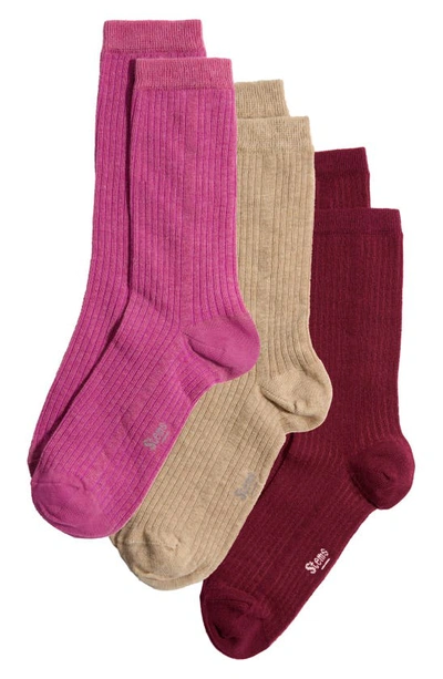 Stems Assorted 3-pack Rib Socks In Amarylis/ Plum/ Nude
