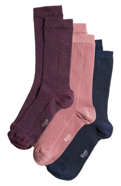 Stems Assorted 3-pack Rib Socks In Navy/ Rosa/ Mauve