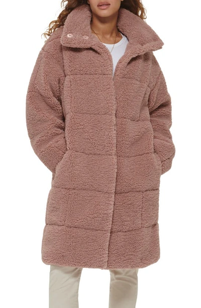 Levi's Quilted Fleece Long Teddy Coat In Mauve
