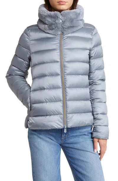 Save The Duck Mei Faux Fur Collar Puffer Jacket In Blue