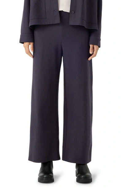 Eileen Fisher High Waist Wool Wide Leg Pants In Nocturne