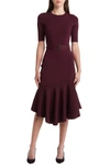 Ted Baker Womens Dk-red Samalee Half-sleeve Ruffled-hem Stretch-knit Midi Dress