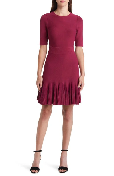Ted Baker Womens Dk-red Josafee Short-sleeve Stretch-knit Fit-and-flare Mini Dress In Purple