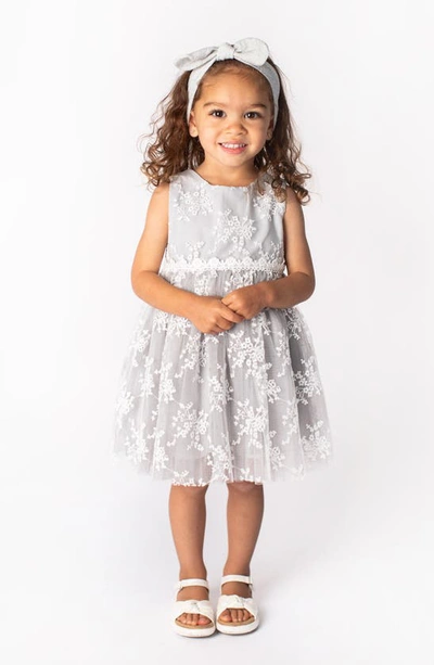 Popatu Babies' Floral Embroidery Dress In Grey