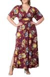 Kiyonna Vienna Maxi Dress In Bordeaux Blooms